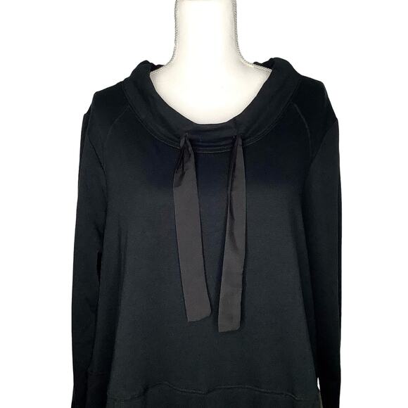 LOGO Lori Goldstein Black French Terry Pullover Neck Tie Kangaroo Pocket Large - Picture 3 of 7